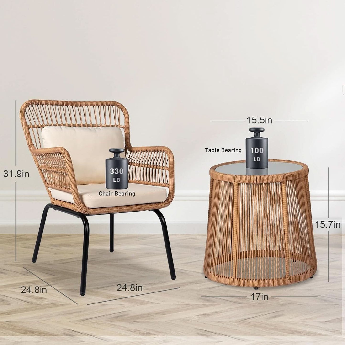 Outdoor Patio Wicker Bistro Set 3 Piece Yellow Beige