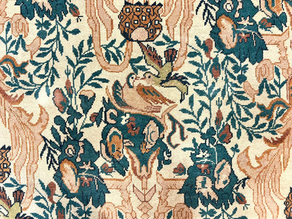 10x13 Wool Rug, Floral Pattern, Birds, Handmade Vintage Carpet, Couristan Rug, Beige