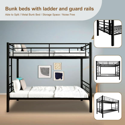 Metal Bunk Bed Twin Over Twin Heavy Duty With Ladders Black