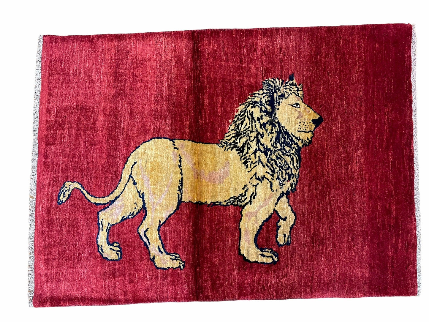 3 X 5 Handmade Hand-Knotted Quality Wool Rug New Vintage Lion Red Pictorial