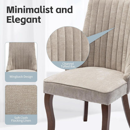 Beige Upholstered Dining Chairs 2 Pack Curved Wood Legs