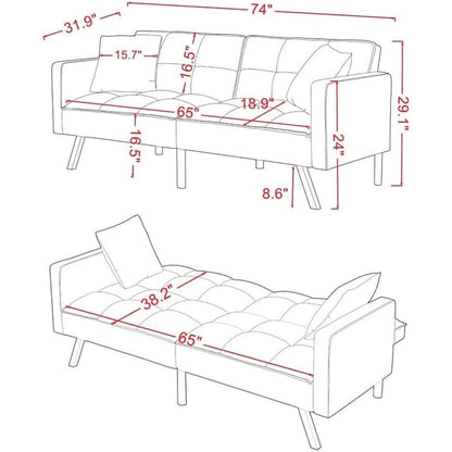 Adjustable Loveseat Sofa Bed With Split Back And Metal Legs