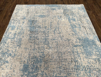 Modern Tibetan Rug 5x8 ft Light Blue and Gray Carpet, Contemporary Wool Rug, Handmade Nepali Rug, Raised Pattern, Tibet Area Rug, Nepal Rug