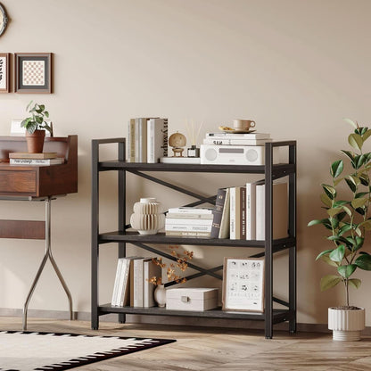 3 Tier Bookshelf 31 Inch Width Wood And Metal Etagere Black