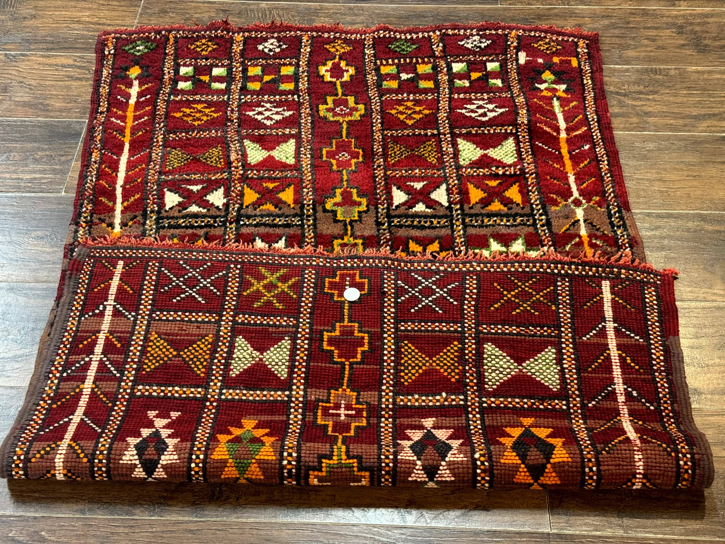 Moroccan Berber Tribal Rug 3x5, Geometric Area Rug, Red Orange Brown