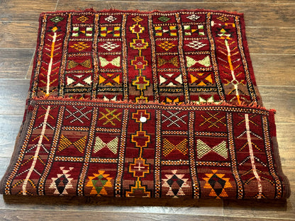 Moroccan Berber Tribal Rug 3x5, Geometric Area Rug, Red Orange Brown
