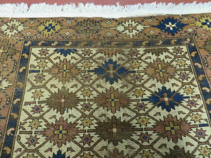 4' X 5' Antique Handmade Caucasian Kazak Shirvan Wool Rug Snow Flakes