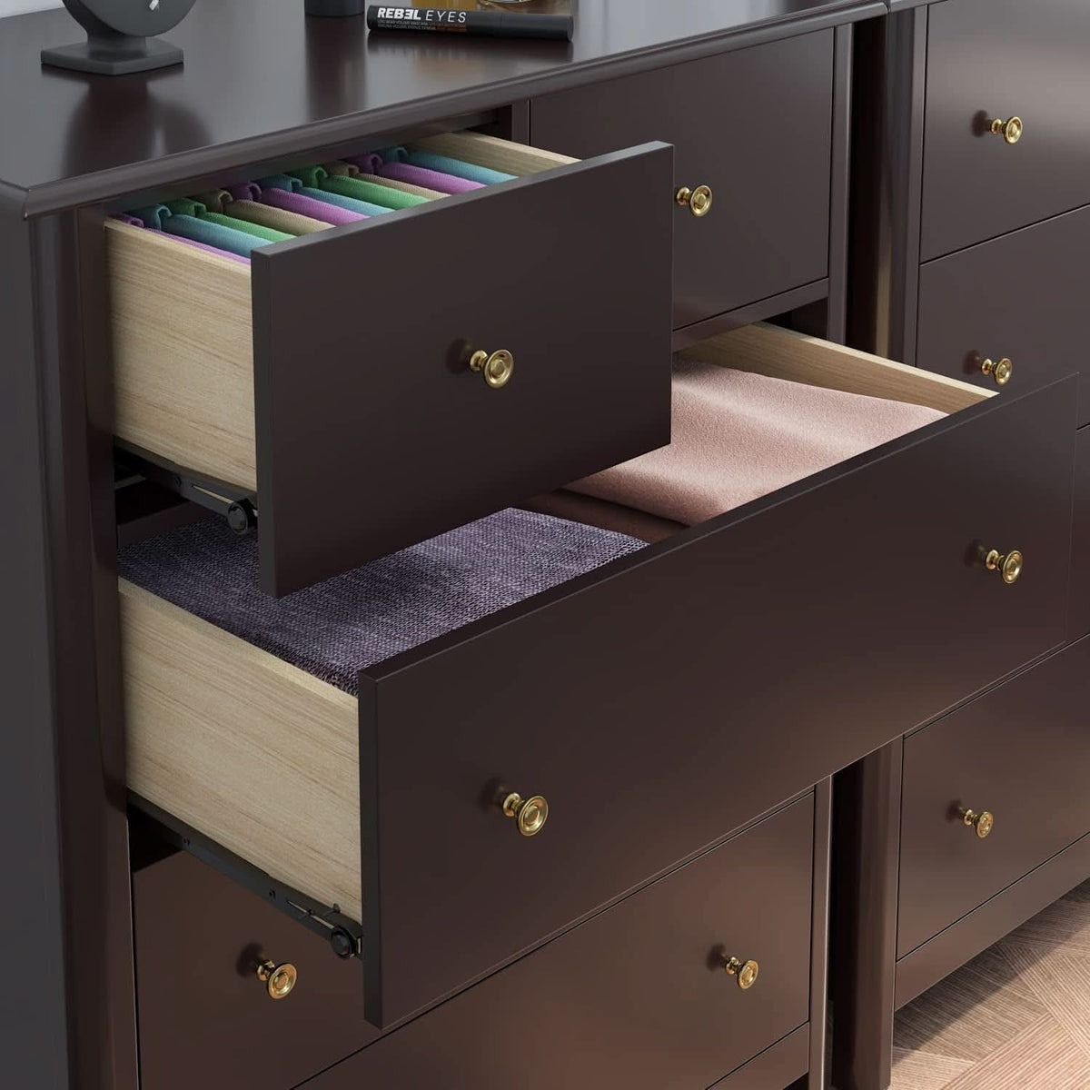 Dark Brown Modern 5 Drawer Chest of Drawers for Bedroom