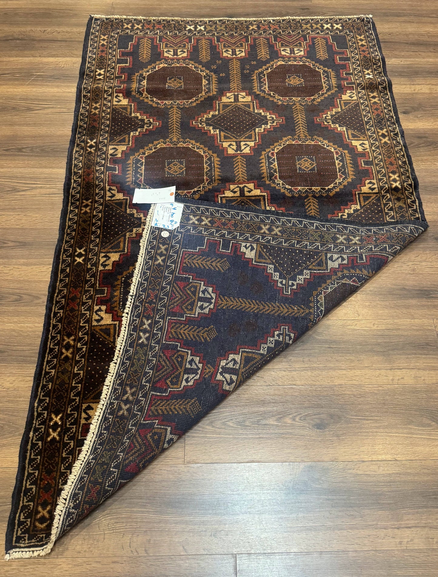 Navy Blue Afghan Balouch Rug 4x6, Handmade, New