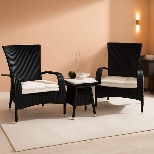 Outdoor Edna Black White Cushion 3 Piece Patio Lounge Set