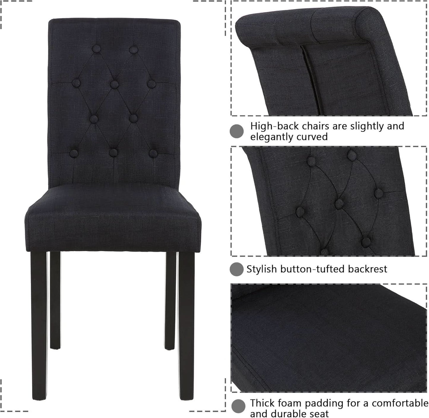 Two Upholstered Fabric Dining Chairs Button Tufting Black
