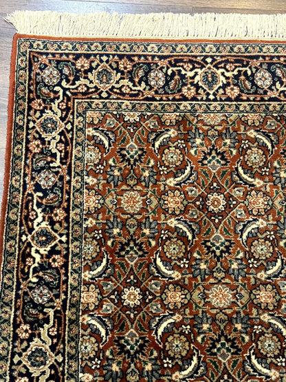 Indo Persian Bijar Rug 3x5, Red and Navy Blue, Allover Pattern, Fine Hand Knotted Wool Carpet