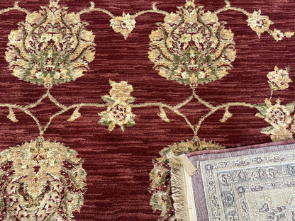 Traditional Wool Oriental Rug 9x13, Large Power Loomed Carpet, Burgundy