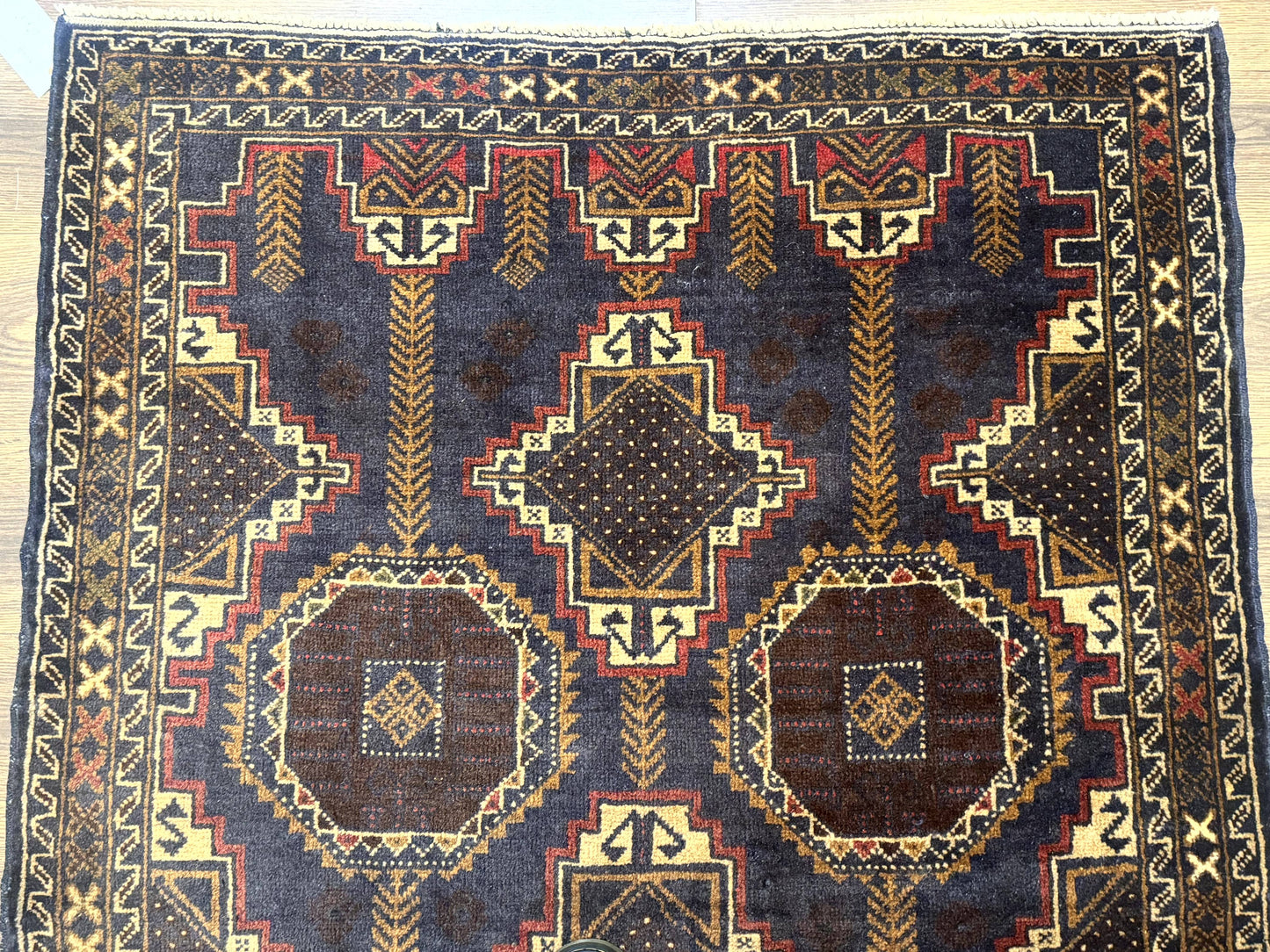 Navy Blue Afghan Balouch Rug 4x6, Handmade, New