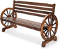 Rustic Wooden Garden Bench with Wagon Wheel Arms