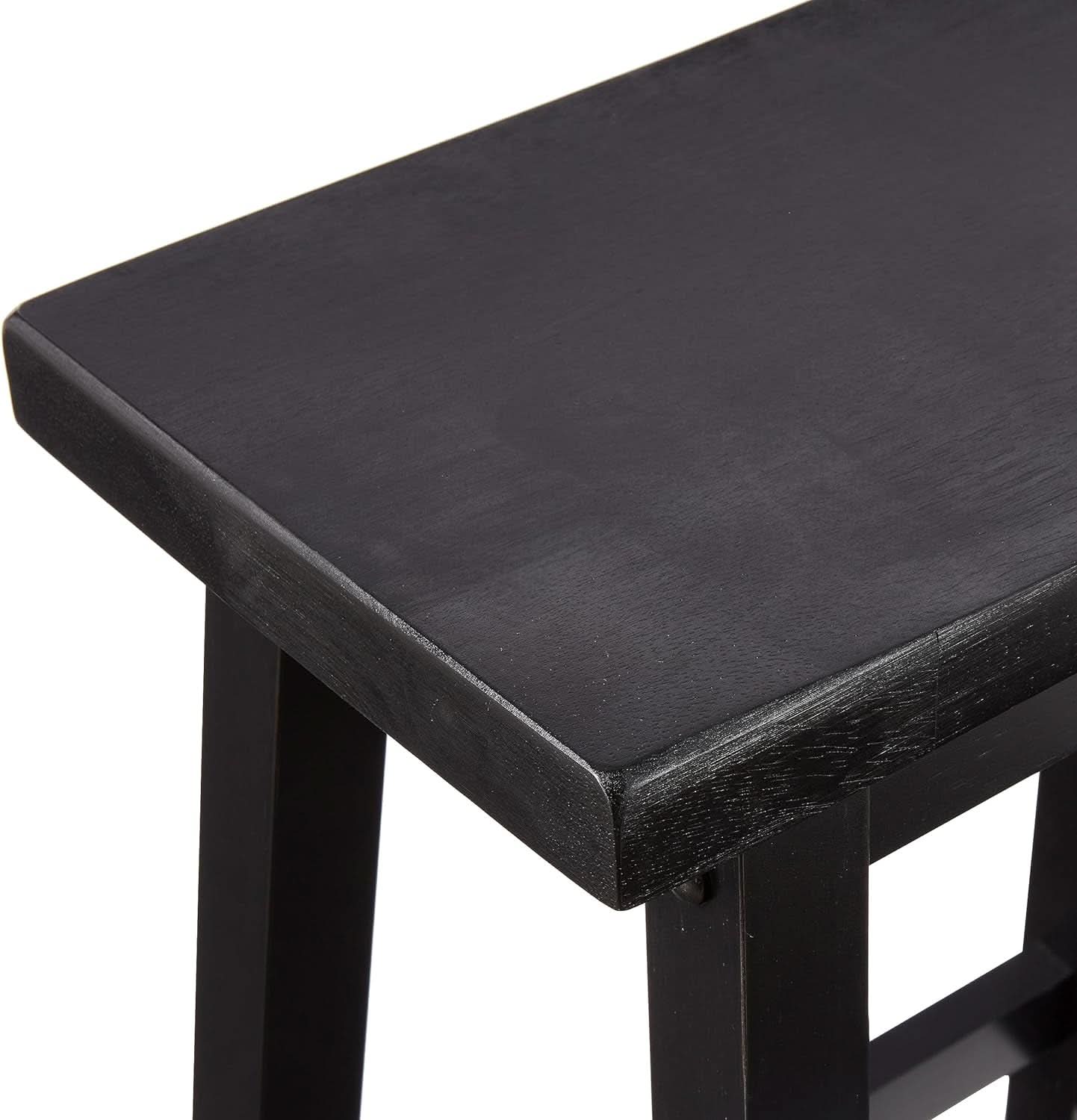 Solid Wood Saddle Bar Stool Counter Height Set 2 Black 24In