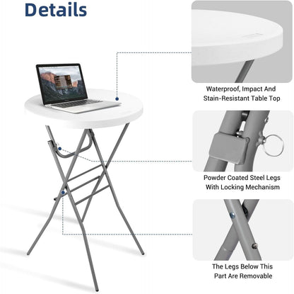 White 28 Inches Folding Cocktail Table Removable Legs