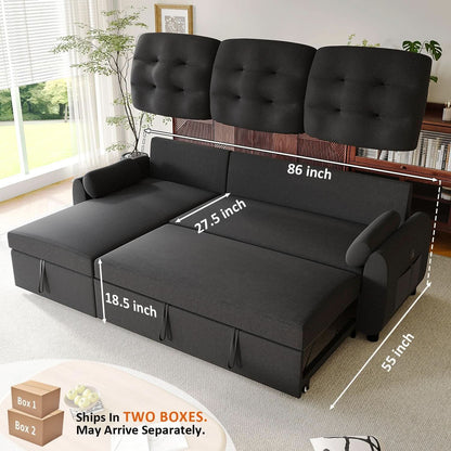 86Inch Convertible Sleeper Sectional With USB Ports