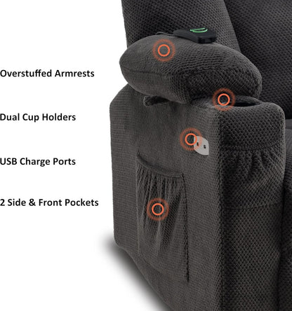 Grey Fabric Electric Recliner Chair With Heat And Vibration