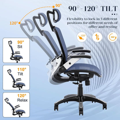 Blue Ergonomic Mesh Office Chair With Lumbar Support
