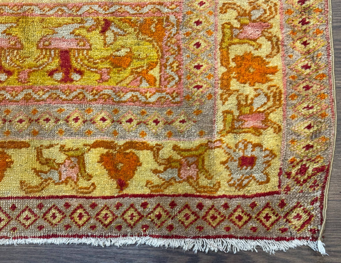 Antique Turkish Prayer Rug 4x6, Red and Golden Mustard, Mihrab Design, Anatolian Carpet