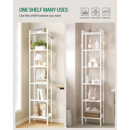 6 Tier White Industrial Bookshelf For Home Office Living Room