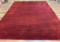 Modern Tibetan Rug 8x10, Red, Stripes, Handmade Wool Thick Pile Carpet