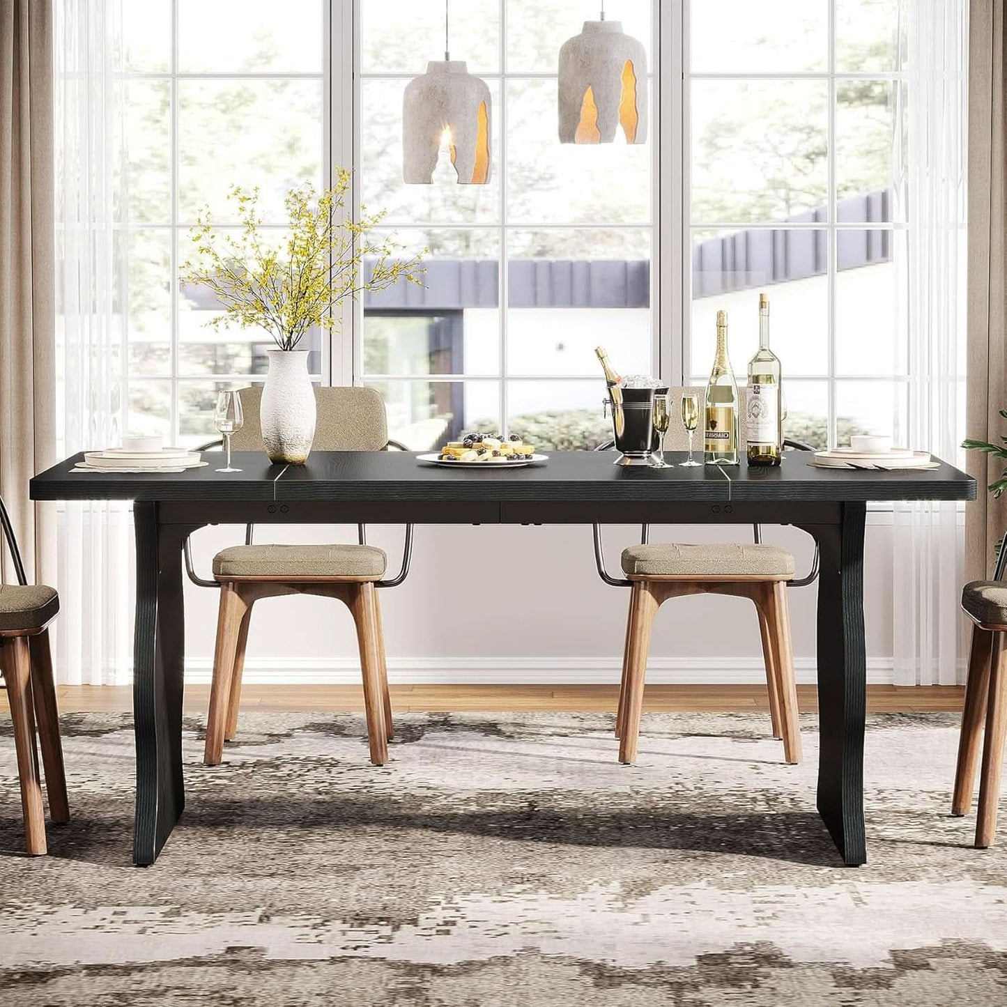 Black 63 Inch Rectangular Modern Dining Table For 4 To 6