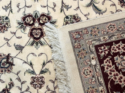 Sino Persian Rug 9x12, Floral Allover Design, 170 KPSI, Ivory and Dark Maroon