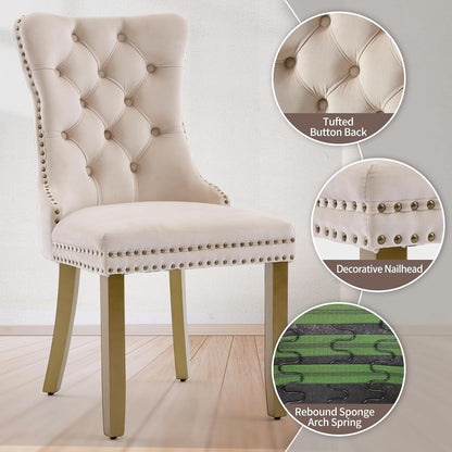 Beige Velvet Dining Chairs Set Of Four Wingback Button Tufted Dining Room Chairs