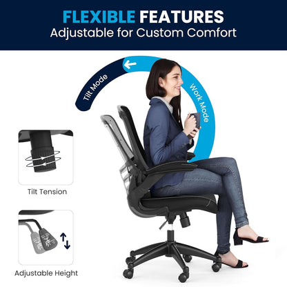 Kelista Mid-Back Ergonomic Office Chair With Adjustable Height, Black