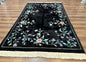 Chinese Wool Rug 6x9, Black, Floral, Minimal Design, 90 Line Carpet, Vintage Art Deco Rug
