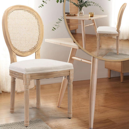 Oval Back Rattan Upholstered Dining Chairs Set Of 6 Beige With Wood Legs