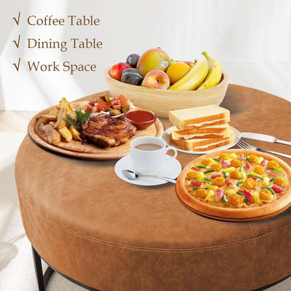 Round Leatherette Upholstered Coffee Table Midnight Brown