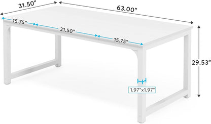 63 Inch White Executive Office Desk 31.5 Inch Wide