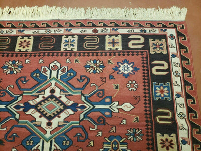 4' X 6' Vintage Russian Kilim Handmade Caucasian Soumak Flat Weave Wool Rug