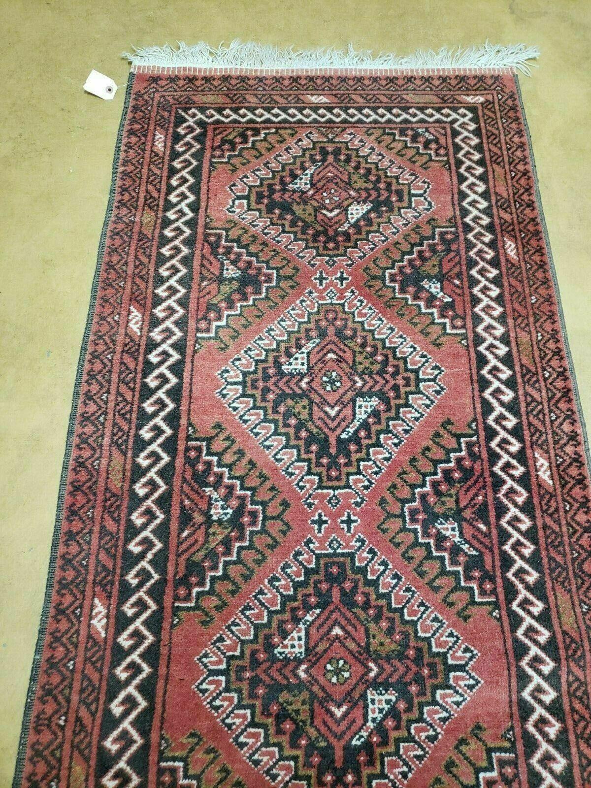 2' 5" X 9' Vintage Handmade Bokhara Red Turkoman Pakistani Wool Runner Rug Organic