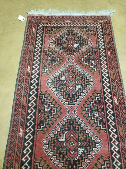 2' 5" X 9' Vintage Handmade Bokhara Red Turkoman Pakistani Wool Runner Rug Organic