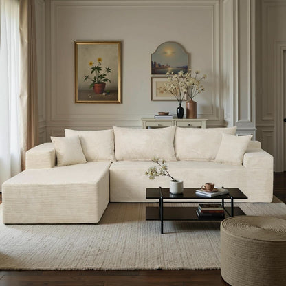 Beige L-Shape Modular Sectional Couch for Living Room