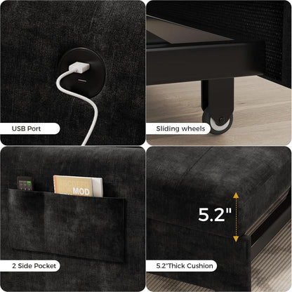 Black Upholstered Sleeper Chair Pull Out Bed For Small Rooms