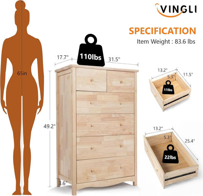 Unfinished Rubber Wood Six Drawer Dresser For DIY Finish