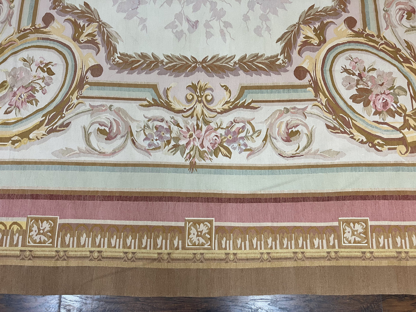 Large Aubusson Rug 11x15, Oversized Gallery Palace Size Flatweave Savonnerie Carpet 11 x 15 ft, Wool Handmade Vintage Elegant European