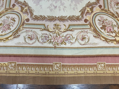 Large Aubusson Rug 11x15, Oversized Gallery Palace Size Flatweave Savonnerie Carpet 11 x 15 ft, Wool Handmade Vintage Elegant European