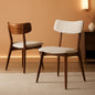 Mid Century Walnut Frame Dining Chairs Light Beige Set 2