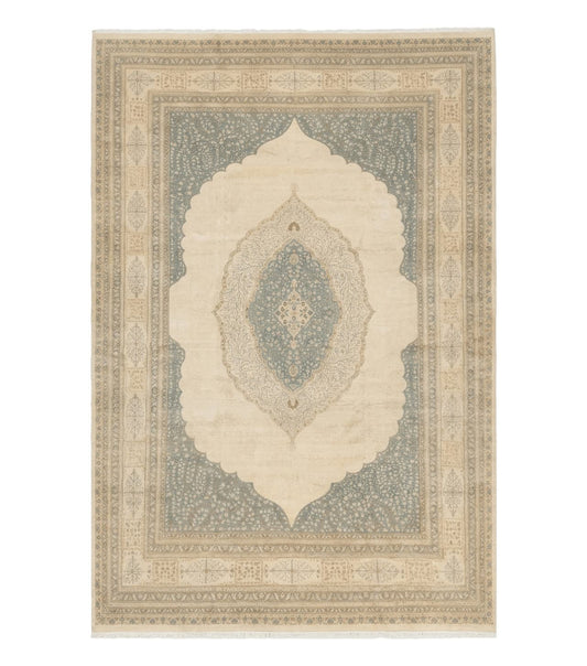 Palace Size Pak Persian Rug 12x18, Haji Jalili Design, Pakistani Carpet, Oat and Light Blue, Fine 260 KPSI