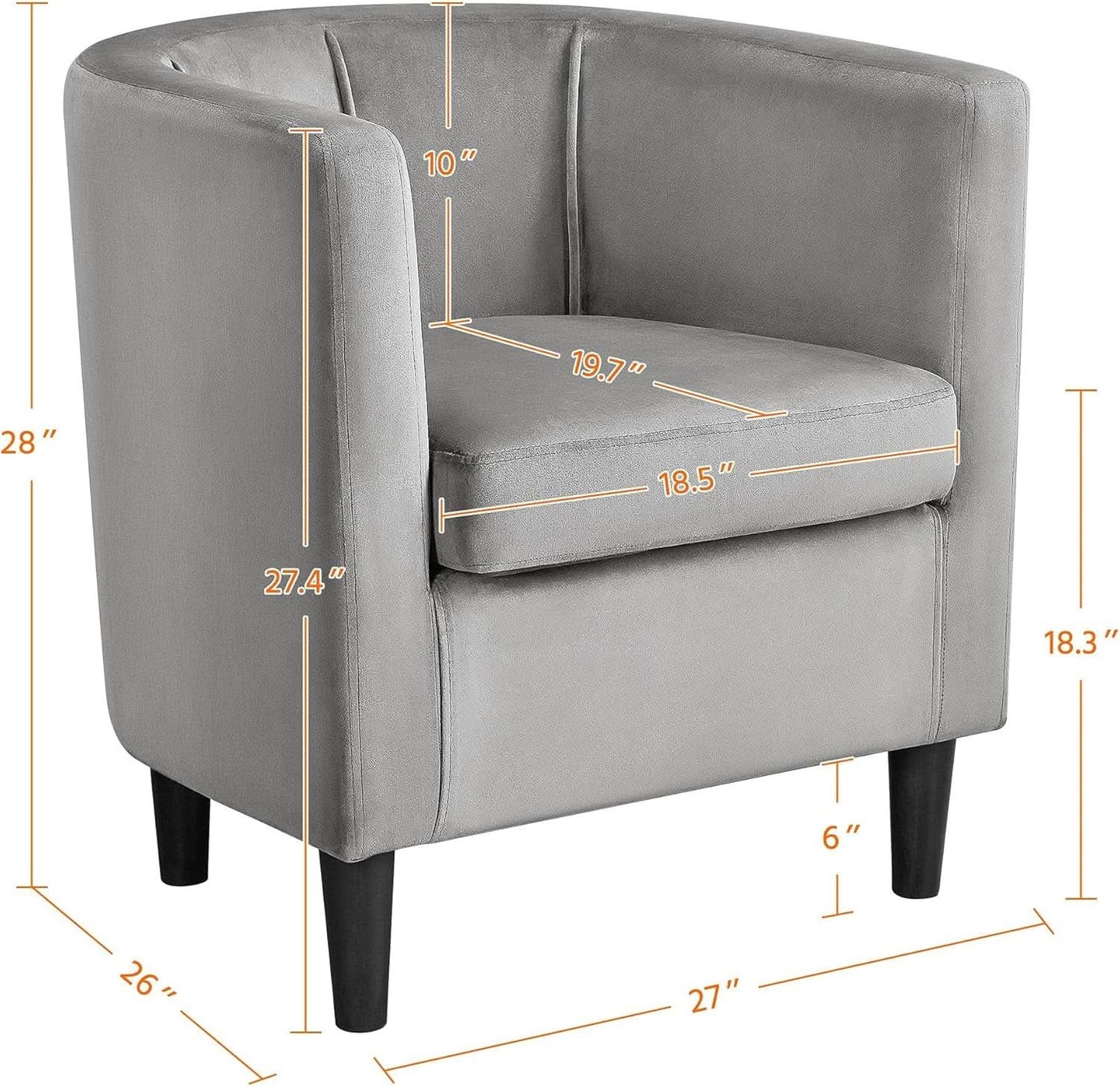 Gray Velvet Barrel Accent Chairs Set of 2 18.5x19.7in Seats