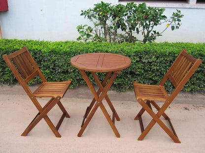 Acacia Round Folding Bistro Table And Chair Set Outdoor
