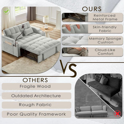Grey Convertible Sleeper Loveseat Bed With ThreeInOne