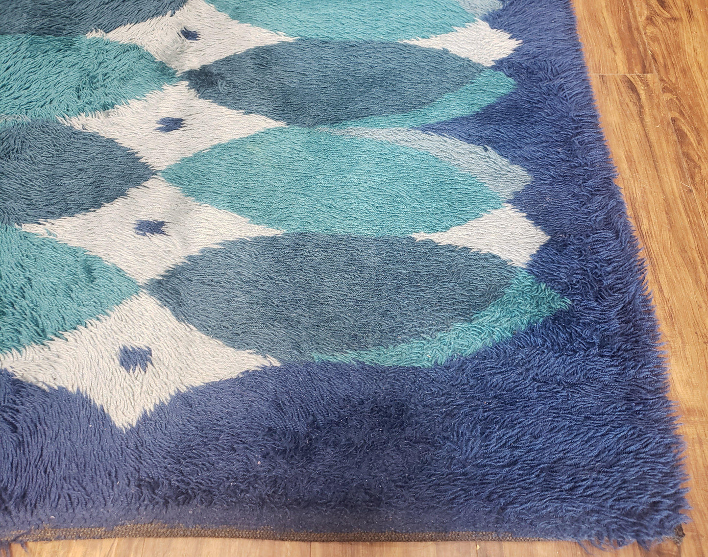 Blue Rya Rug, 1960s Mid-Century Danish Shag Rug 4'6" x 6'7", Ege Rya Modern Carpet, Cyan DeLuxe Rya Shag Rug, Vintage Area Rug 4x6, 5x7 Rug