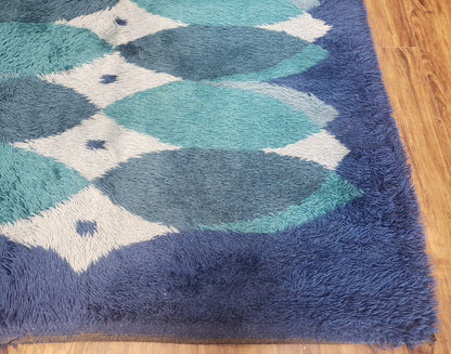 Blue Rya Rug, 1960s Mid-Century Danish Shag Rug 4'6" x 6'7", Ege Rya Modern Carpet, Cyan DeLuxe Rya Shag Rug, Vintage Area Rug 4x6, 5x7 Rug